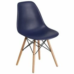 Flash Furniture FH-130-DPP-NY-GG Elon Series Navy Plastic Accent Side Chair With Wood Base
