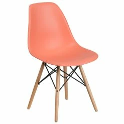 Flash Furniture FH-130-DPP-PE-GG Elon Series Peach Plastic Accent Side Chair With Wood Base