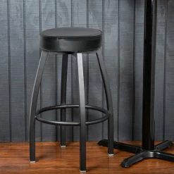Lancaster Table & Seating Black Backless Barstool With Black Swivel Upholstered Seat
