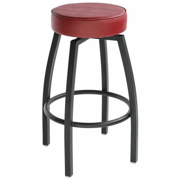 Lancaster Table & Seating Black Backless Barstool With Crimson Swivel Upholstered Seat 2 Lancaster Table & Seating Black Backless Barstool With Crimson Swivel Upholstered Seat - Image 2