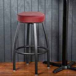 Lancaster Table & Seating Black Backless Barstool With Crimson Swivel Upholstered Seat