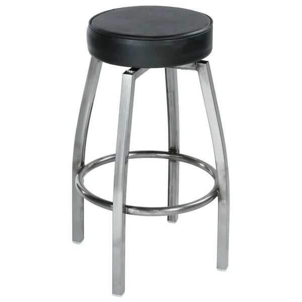 Lancaster Table & Seating Clear Coat Backless Barstool With Black Swivel Upholstered Seat 2 Lancaster Table & Seating Clear Coat Backless Barstool With Black Swivel Upholstered Seat - Image 2