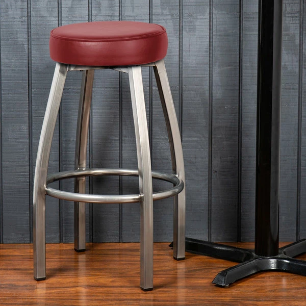 Lancaster Table & Seating Clear Coat Backless Barstool With Crimson Swivel Upholstered Seat 1 Lancaster Table & Seating Clear Coat Backless Barstool With Crimson Swivel Upholstered Seat