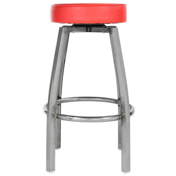 Lancaster Table & Seating Clear Coat Backless Barstool With Red Swivel Upholstered Seat 3 Lancaster Table & Seating Clear Coat Backless Barstool With Red Swivel Upholstered Seat - Image 3
