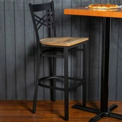 Lancaster Table & Seating Black Finish Cross Back Bar Stool With Driftwood Seat