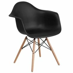 Flash Furniture FH-132-DPP-BK-GG Alonza Black Plastic Chair With Wood Base