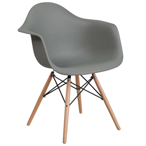 Flash Furniture FH-132-DPP-GY-GG Alonza Gray Plastic Chair With Wood Base 1 Flash Furniture FH-132-DPP-GY-GG Alonza Gray Plastic Chair With Wood Base