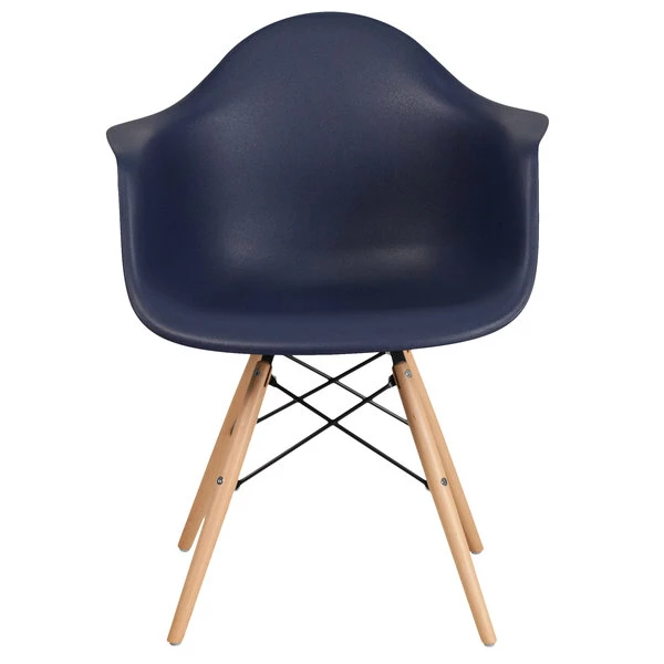 Flash Furniture FH-132-DPP-NY-GG Alonza Navy Plastic Chair With Wood Base 2 Flash Furniture FH-132-DPP-NY-GG Alonza Navy Plastic Chair With Wood Base - Image 2