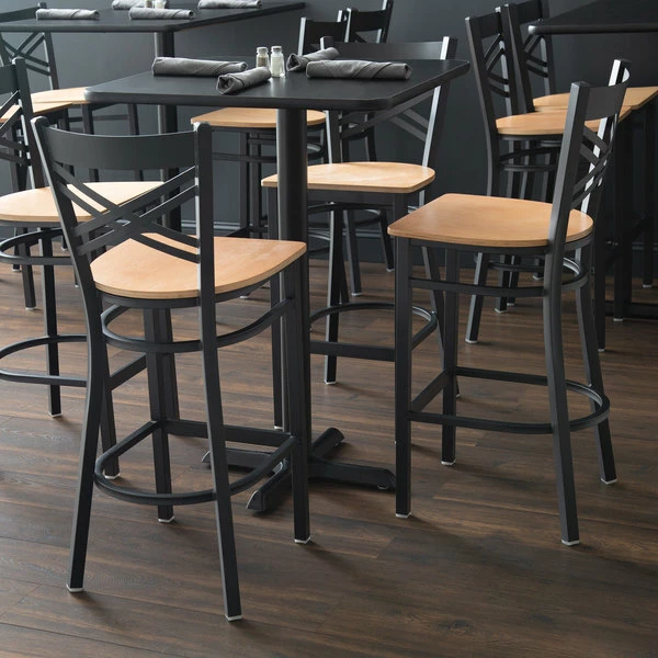 Lancaster Table & Seating Black Finish Cross Back Bar Stool With Natural Wood Seat 3 Lancaster Table & Seating Black Finish Cross Back Bar Stool With Natural Wood Seat - Image 3