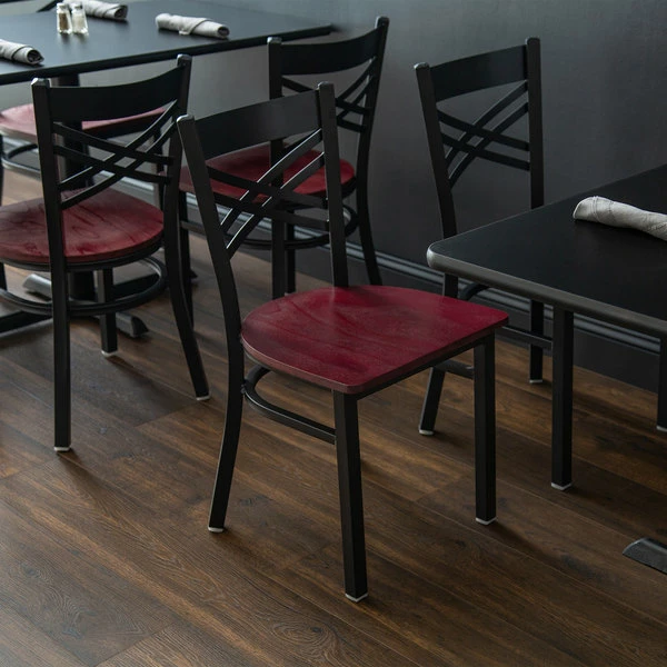 Lancaster Table & Seating Black Finish Cross Back Chair With Mahogany Wood Seat 1 Lancaster Table & Seating Black Finish Cross Back Chair With Mahogany Wood Seat