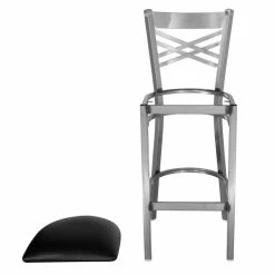 Lancaster Table & Seating Clear Coat Finish Cross Back Bar Stool With 2 1/2" Black Vinyl Padded Seat -Lancaster Table & Seating Shop 1712814