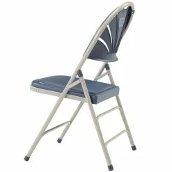 National Public Seating 1115 Gray Metal Folding Chair With Dark Blue Plastic Seat -Lancaster Table & Seating Shop 1713600