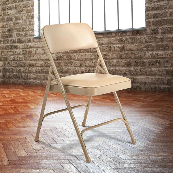 National Public Seating 1201 Beige Metal Folding Chair With 1 1/4" French Beige Vinyl Padded Seat 1 National Public Seating 1201 Beige Metal Folding Chair With 1 1/4" French Beige Vinyl Padded Seat