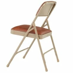 National Public Seating 1203 Beige Metal Folding Chair With 1 1/4" Honey Brown Vinyl Padded Seat -Lancaster Table & Seating Shop 1713636