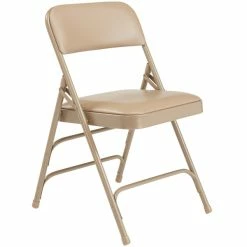 National Public Seating 1301 Beige Metal Folding Chair With 1 1/4" French Beige Vinyl Padded Seat -Lancaster Table & Seating Shop 1713665