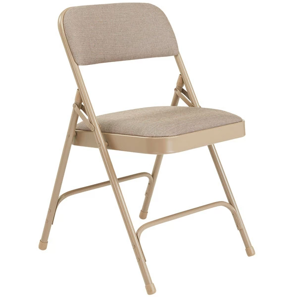 National Public Seating 2201 Beige Metal Folding Chair With 1 1/4" Cafe Beige Fabric Padded Seat 2 National Public Seating 2201 Beige Metal Folding Chair With 1 1/4" Cafe Beige Fabric Padded Seat - Image 2
