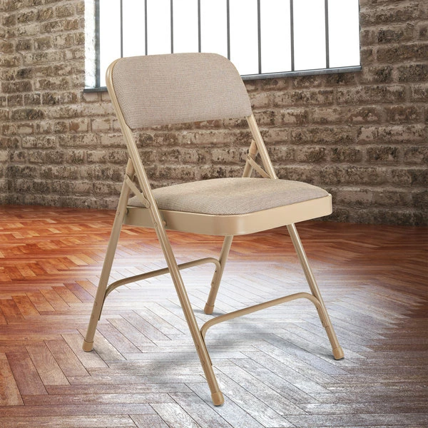 National Public Seating 2201 Beige Metal Folding Chair With 1 1/4" Cafe Beige Fabric Padded Seat 1 National Public Seating 2201 Beige Metal Folding Chair With 1 1/4" Cafe Beige Fabric Padded Seat