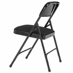 National Public Seating 2210 Black Metal Folding Chair With 1 1/4" Midnight Black Fabric Padded Seat -Lancaster Table & Seating Shop 1718708