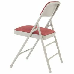 National Public Seating 2308 Gray Metal Folding Chair With 1 1/4" Majestic Cabernet Fabric Padded Seat -Lancaster Table & Seating Shop 1718790