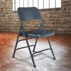 National Public Seating 304 Char-Blue Premium Metal Triple-Brace Folding Chair