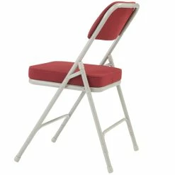 National Public Seating 3218 Gray Metal Folding Chair With 2" New Burgundy Fabric Padded Seat -Lancaster Table & Seating Shop 1723484