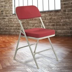 National Public Seating 3218 Gray Metal Folding Chair With 2" New Burgundy Fabric Padded Seat