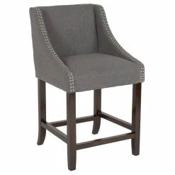 Flash Furniture CH-182020-24-DKGY-F-GG Carmel Series Counter Height Stool In Dark Gray Fabric With Walnut Frame And Nail Trim Accent