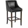 Flash Furniture CH-182020-30-BK-GG Carmel Series Black Leather Bar Stool With Walnut Frame And Nail Trim Accent