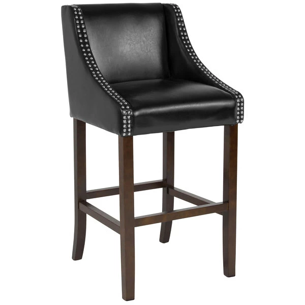 Flash Furniture CH-182020-30-BK-GG Carmel Series Black Leather Bar Stool With Walnut Frame And Nail Trim Accent 1 Flash Furniture CH-182020-30-BK-GG Carmel Series Black Leather Bar Stool With Walnut Frame And Nail Trim Accent