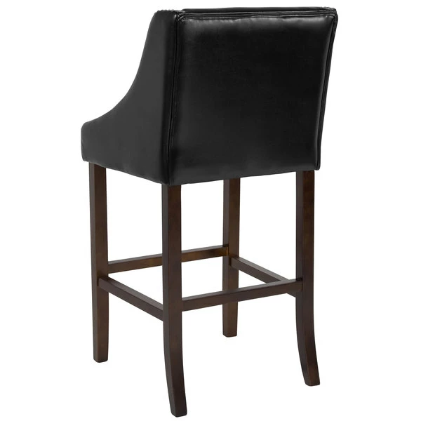 Flash Furniture CH-182020-30-BK-GG Carmel Series Black Leather Bar Stool With Walnut Frame And Nail Trim Accent 2 Flash Furniture CH-182020-30-BK-GG Carmel Series Black Leather Bar Stool With Walnut Frame And Nail Trim Accent - Image 2