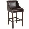 Flash Furniture CH-182020-30-BN-GG Carmel Series Brown Leather Bar Stool With Walnut Frame And Nail Trim Accent