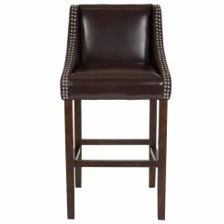 Flash Furniture CH-182020-30-BN-GG Carmel Series Brown Leather Bar Stool With Walnut Frame And Nail Trim Accent 5 Flash Furniture CH-182020-30-BN-GG Carmel Series Brown Leather Bar Stool With Walnut Frame And Nail Trim Accent -Lancaster Table & Seating Shop 1723857