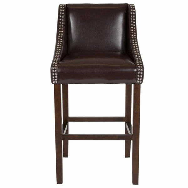 Flash Furniture CH-182020-30-BN-GG Carmel Series Brown Leather Bar Stool With Walnut Frame And Nail Trim Accent 3 Flash Furniture CH-182020-30-BN-GG Carmel Series Brown Leather Bar Stool With Walnut Frame And Nail Trim Accent - Image 3