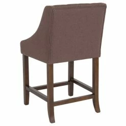 Flash Furniture CH-182020-T-24-BN-F-GG Carmel Series Counter Height Stool In Brown Tufted Fabric With Walnut Frame And Nail Trim Accent -Lancaster Table & Seating Shop 1723867