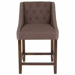 Flash Furniture CH-182020-T-24-BN-F-GG Carmel Series Counter Height Stool In Brown Tufted Fabric With Walnut Frame And Nail Trim Accent -Lancaster Table & Seating Shop 1723869