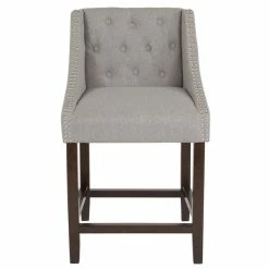 Flash Furniture CH-182020-T-24-LTGY-F-GG Carmel Series Counter Height Stool In Light Gray Tufted Fabric With Walnut Frame And Nail Trim Accent -Lancaster Table & Seating Shop 1723906