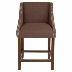Flash Furniture CH-182020-24-BN-F-GG Carmel Series Counter Height Stool In Brown Fabric With Walnut Frame And Nail Trim Accent -Lancaster Table & Seating Shop 1723910