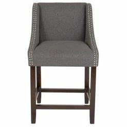 Flash Furniture CH-182020-24-DKGY-F-GG Carmel Series Counter Height Stool In Dark Gray Fabric With Walnut Frame And Nail Trim Accent 5 Flash Furniture CH-182020-24-DKGY-F-GG Carmel Series Counter Height Stool In Dark Gray Fabric With Walnut Frame And Nail Trim Accent -Lancaster Table & Seating Shop 1723911