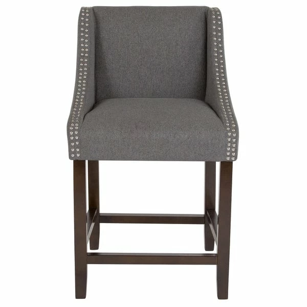 Flash Furniture CH-182020-24-DKGY-F-GG Carmel Series Counter Height Stool In Dark Gray Fabric With Walnut Frame And Nail Trim Accent 3 Flash Furniture CH-182020-24-DKGY-F-GG Carmel Series Counter Height Stool In Dark Gray Fabric With Walnut Frame And Nail Trim Accent - Image 3
