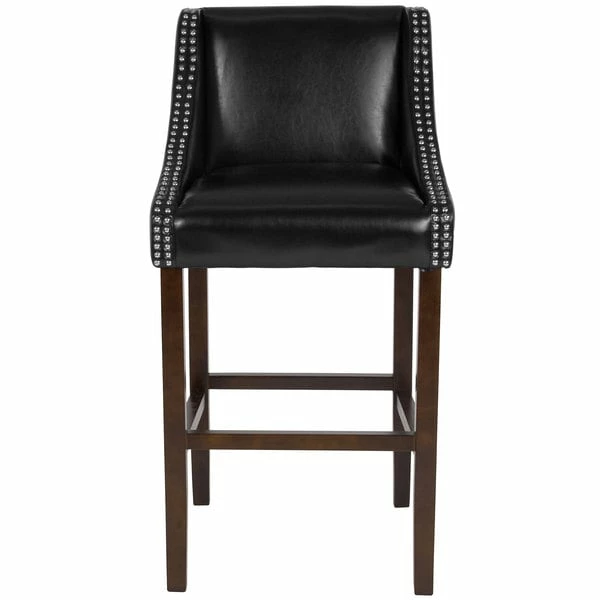Flash Furniture CH-182020-30-BK-GG Carmel Series Black Leather Bar Stool With Walnut Frame And Nail Trim Accent 3 Flash Furniture CH-182020-30-BK-GG Carmel Series Black Leather Bar Stool With Walnut Frame And Nail Trim Accent - Image 3