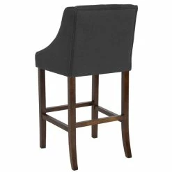 Flash Furniture CH-182020-T-30-BK-F-GG Carmel Series Black Tufted Fabric Bar Stool With Walnut Frame And Nail Trim Accent -Lancaster Table & Seating Shop 1723952