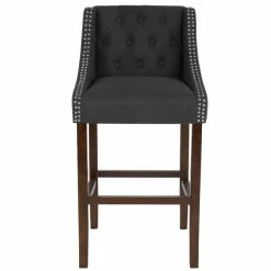 Flash Furniture CH-182020-T-30-BK-F-GG Carmel Series Black Tufted Fabric Bar Stool With Walnut Frame And Nail Trim Accent -Lancaster Table & Seating Shop 1723953