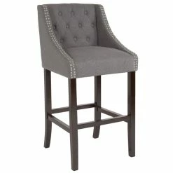 Flash Furniture CH-182020-T-30-DKGY-F-GG Carmel Series Dark Gray Tufted Fabric Bar Stool With Walnut Frame And Nail Trim Accent