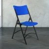 National Public Seating 604 Black Metal Folding Chair With Blue Blow Molded Plastic Back And Seat