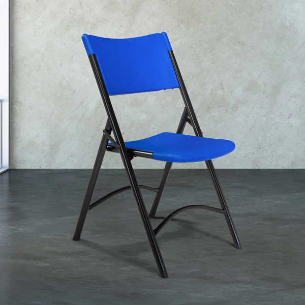 National Public Seating 604 Black Metal Folding Chair With Blue Blow Molded Plastic Back And Seat 1 National Public Seating 604 Black Metal Folding Chair With Blue Blow Molded Plastic Back And Seat