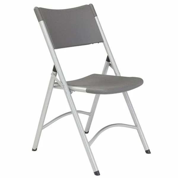 National Public Seating 620 Silvertone Steel Folding Chair With Charcoal Slate Plastic Back And Seat 2 National Public Seating 620 Silvertone Steel Folding Chair With Charcoal Slate Plastic Back And Seat - Image 2