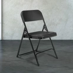National Public Seating 810 Black Metal Folding Chair With Black Plastic Seat