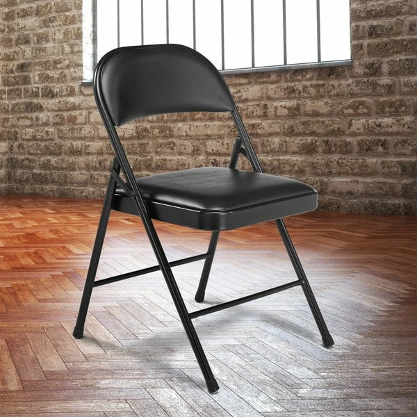 National Public Seating 950 Commercialine Black Metal Folding Chair With Black Padded Vinyl Seat 1 National Public Seating 950 Commercialine Black Metal Folding Chair With Black Padded Vinyl Seat