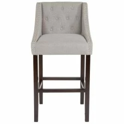 Flash Furniture CH-182020-T-30-LTGY-F-GG Carmel Series Light Gray Tufted Fabric Bar Stool With Walnut Frame And Nail Trim Accent 5 Flash Furniture CH-182020-T-30-LTGY-F-GG Carmel Series Light Gray Tufted Fabric Bar Stool With Walnut Frame And Nail Trim Accent -Lancaster Table & Seating Shop 1730159