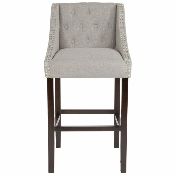 Flash Furniture CH-182020-T-30-LTGY-F-GG Carmel Series Light Gray Tufted Fabric Bar Stool With Walnut Frame And Nail Trim Accent 3 Flash Furniture CH-182020-T-30-LTGY-F-GG Carmel Series Light Gray Tufted Fabric Bar Stool With Walnut Frame And Nail Trim Accent - Image 3